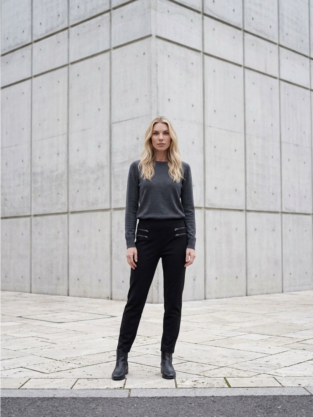 SHEIN Black Skinny Pants with Front Zip Detail